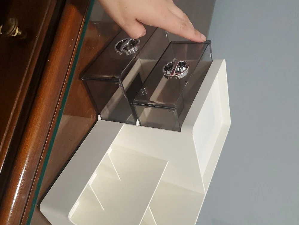 White Makeup Organizer with Smoke Drawers and Divided Compartments
